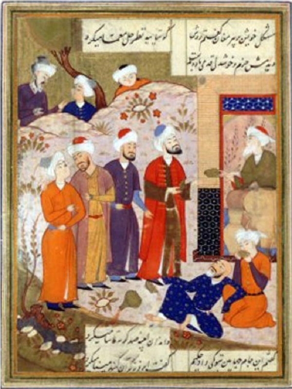 Antico poeta persiano Hafez, guarda la Coppa di Jamshid