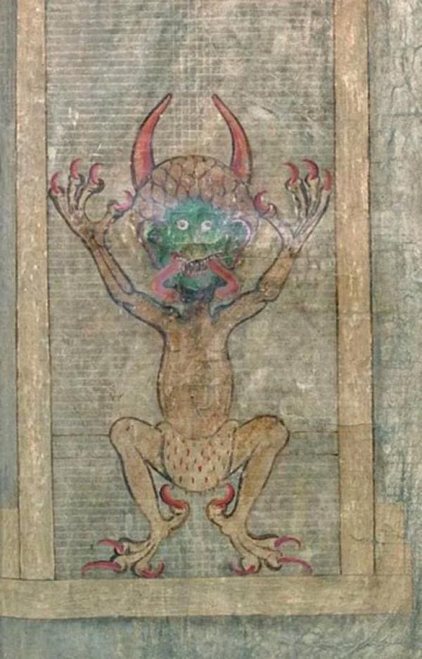 Particolare del ritratto del Diavolo nel Codex Gigas