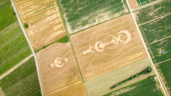 Una fotografia aerea del cerchio nel grano